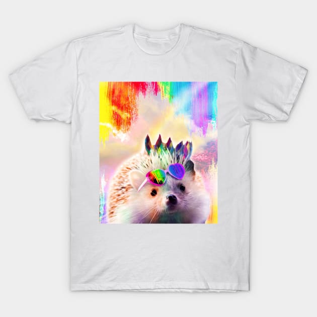 Rainbow Hedgehog Wearing Love Heart Glasses T-Shirt by Random Galaxy